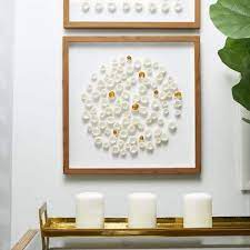 White Handmade 3d Molded Art Geometric Shadow Box With Gold Accents And Wooden Framed 19 60 In X 19 60 In
