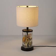 Globe Electric 20 In Fillable Watered Glass Table Lamp Oil Rubbed Bronze Base Beige Linen Shade Black Cord On Off Rotary Switch