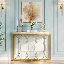 Gold Half Moon Wood Console Table