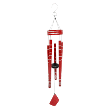 Silver Etched Red Metal Tube Wind Chime