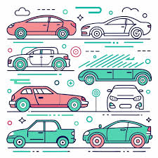Set Of Outline Cars Of Diffe Colors