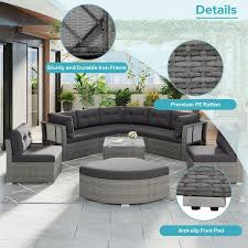 Patio Furniture Wicker Outdoor Furniture Sectional Sofa With Cushions For Patio Lawn Backyard Swimming Pool Gray