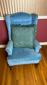 Blue Arm Chair With Throw Pillow