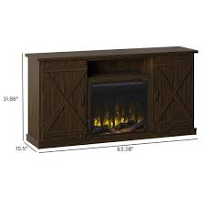 Twin Star Home Barn Door Tv Stand For Tvs Up To 70 Inches With Classicflame Electric Fireplace Sawcut Espresso