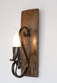 Rustic Wall Lamp Wood And Wrought Iron