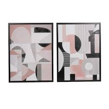 2 Panel Abstract Mid Century Modern Geometric Framed Wall Art With Black Frames 32 In X 24 In