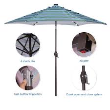 Tatayosi 8 7 Ft Outdoor Market Table Umbrella With Push On Tilt Crank And 24 Led Lights In Blue Striped