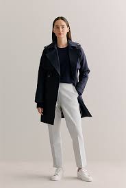 Navy Cotton Mid Length Trench Coat