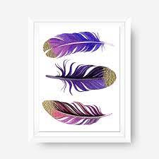 Gold Feather Wall Art Dorm Decor Purple