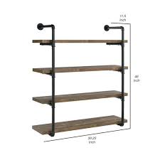 Benjara Wall Shelf With 4 Tier Shelves And Pipe Design Frame Brown