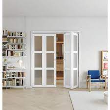 Tenoner 36 In X 80 In Three Frosted Glass Panel Bi Fold Interior Door For Closet With Mdf Water Proof Pvc Covering White