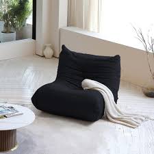 34 25 In Comfy Lazy Floor Sofa Mohair Teddy Velvet Bean Bag Bedroom Living Room Armless Foam Filled Thick Couch Black