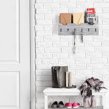 Oumilen Rustic Wall Mount Storage Rack With 3 Storage Compartments Entryway Organizer With 6 Key Hooks Rustic White