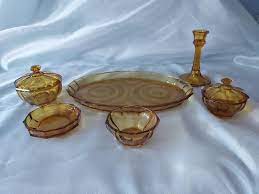 Art Deco Amber Glass Dressing Table Set