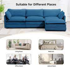 112 In W 4 Piece Modern Fabric Sectional Sofa With Ottoman In Navy