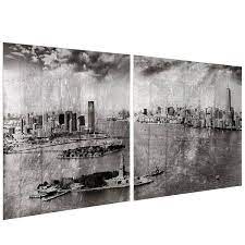 New York Skyline Ab Reverse Printed Tempered Glass Wall Art With Silver Leaf