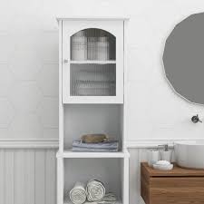 Urtr Modern White Narrow Tall Slim Floor Cabinet With 2 Glass Doors And Adjustable Shelves For Bathroom Entryway Kitchen