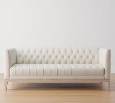 Edgewood Upholstered Sofa Polyester Wrapped Cushions Performance Heathered Basketweave Dove Pottery Barn