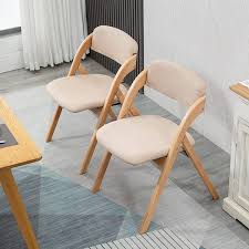 Folding Wooden Stackable Dining Chairs With Khaki Padded Seats Set Of