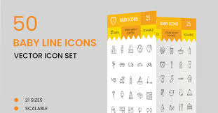 50 Baby Line Icon Set Template 212612