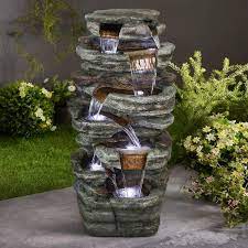 Watnature Resin Outdoor Garden Water Fountain 48in Tall 7 Tier Large Outdoor Fountain With Led Light For Patio Garden Lawn