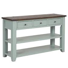 48 In Green Rectangular Solid Pine Wood Top Console Table Entryway Sofa Side Table With 3 Storage Drawers 2 Shelves