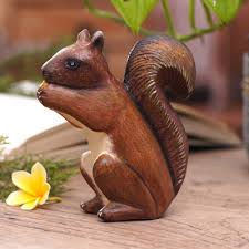 Hand Carved Jempinis Wood Squirrel