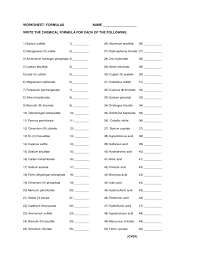 Chemical Formulas Worksheet