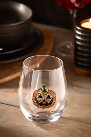 Clear Pumpkin Stemless Wine Glasses