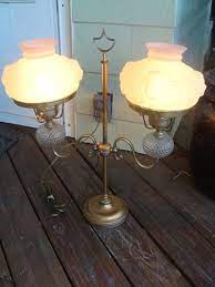 Large Antique Double Student Lamp With