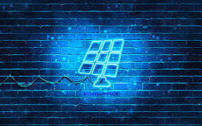 Solar Panel Neon Icon Blue Background