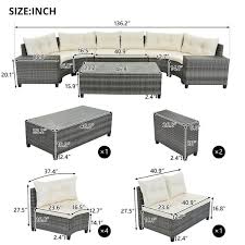 Afoxsos Gray 8 Piece Pe Wicker Outdoor Half Moon Sectional Set Curved Sofa Set Conversation Set With Table And Beige Cushions