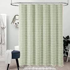 Tassel Linen Fabric Shower Curtain Set