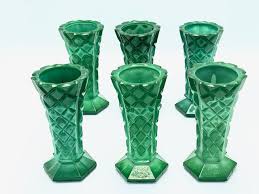 Bohemian Glass Malachite Vases Or