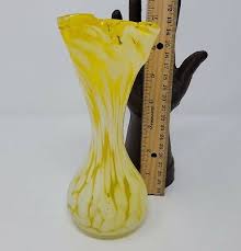 Vintage Yellow White Art Glass Bud Vase