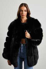 Black Long Fox Fur Coat 12 14 Black