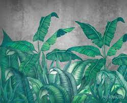 Tropical Leaves On A Gray Background