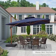 11 Ft Square All Aluminum 360 Degree Rotation Wood Pattern Cantilever Offset Outdoor Patio Umbrella In Navy Blue