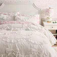 Lovesfancy Ruffle Bow Quilt Full Queen Ivory