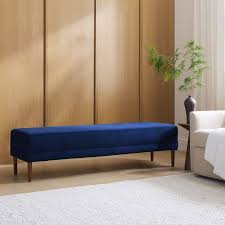 Emmett Upholstered Queen Bench 64 Inch X 18 Inch Yarn Dyed Linen Weave Graphite Cool Walnut West Elm