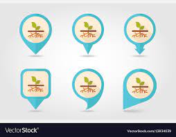 Roots Flat Pin Map Icon Garden Vector Image
