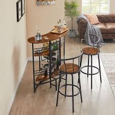 Home Bar Unit Oval Bar Table With Wood Counter Top And Wine Rack Storage Wine Bakers Rack For Dining Room Brown