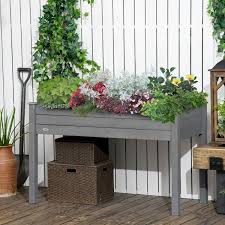 Outsunny 48 Inch Raised Garden Bed Elevated Wooden Planter Box With Holes Gray