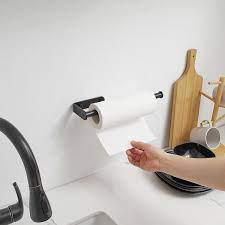 Wall Mount Kitchen Paper Towel Holder Bulk Self Adhesive Under Cabinet In Matte Black
