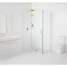 Glass Warehouse 90 Gh 42 48 Pb Halo 42 In X 48 In X 78 In 90 Degree Fully Frameless Glass Hinged Shower Enclosure Finish Polished Brass