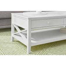 Oakley 48 In White Large Rectangle Wood Coffee Table With 2 Drawers