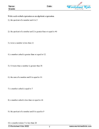 Writing Algebraic Expressions From