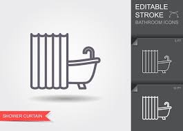 Bath With Shower Curtain Line Icon With