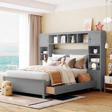 Gray Wood Frame Full Size Platform Bed