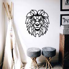 Geometric Lion Head Wooden Wall Art